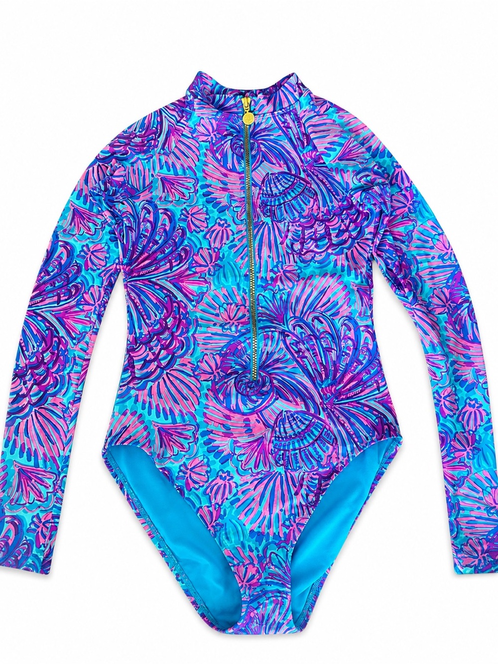 Lilly Pulitzer Pink & Blue Floral Zip-Front Long Sleeve One-Piece